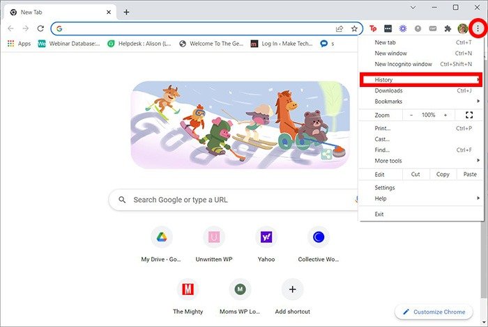 Родительский контроль Google Chrome Меню истории просмотров