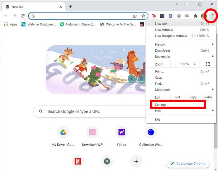 Меню настроек родительского контроля Google Chrome