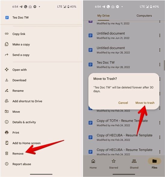 Google Drive Mobile Удалить файл