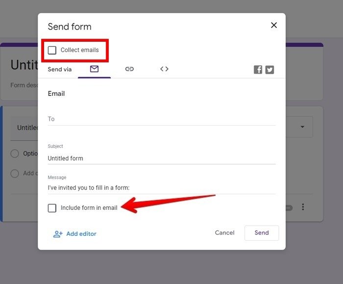 Встроить сбор электронной почты в Google Forms