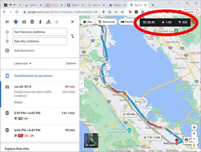 Обзор оценки топлива для расширений Google Maps