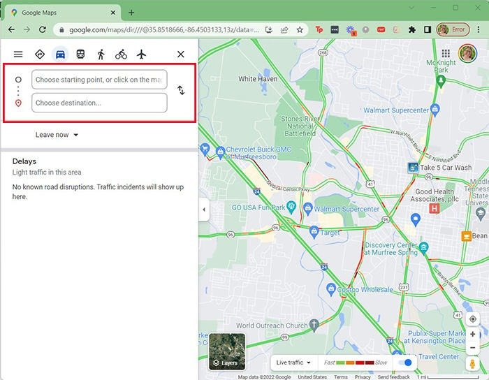 Направления трафика Google Maps