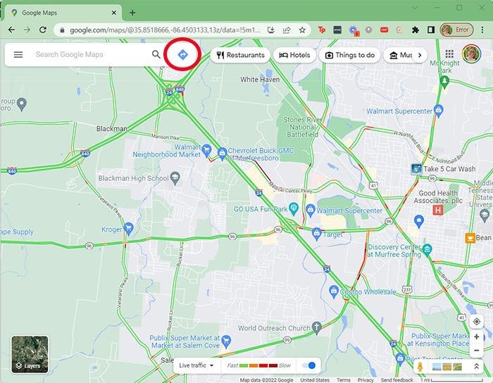 Главный экран Google Maps Traffic