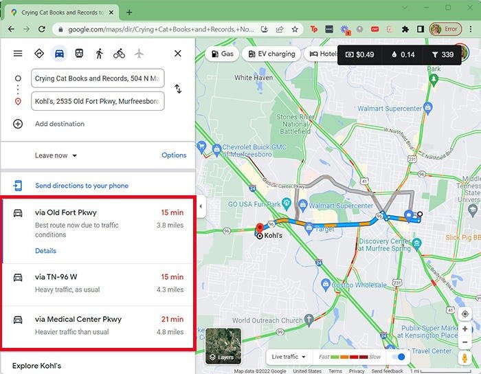 Выбор маршрута трафика Google Maps