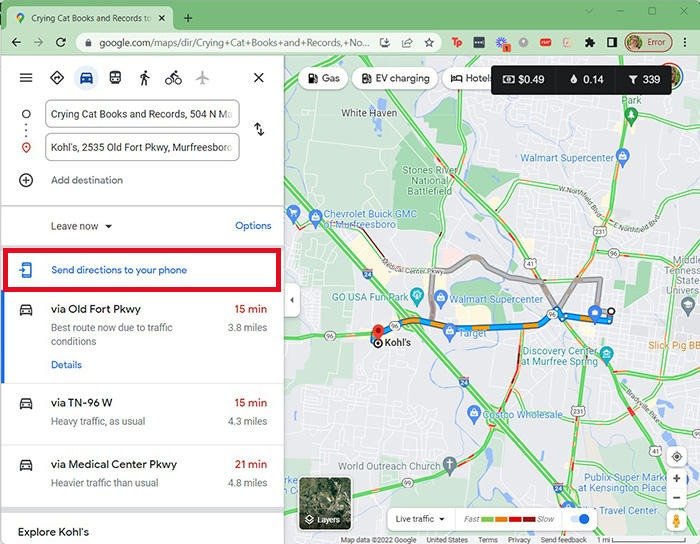 Маршрут отправки трафика Google Maps