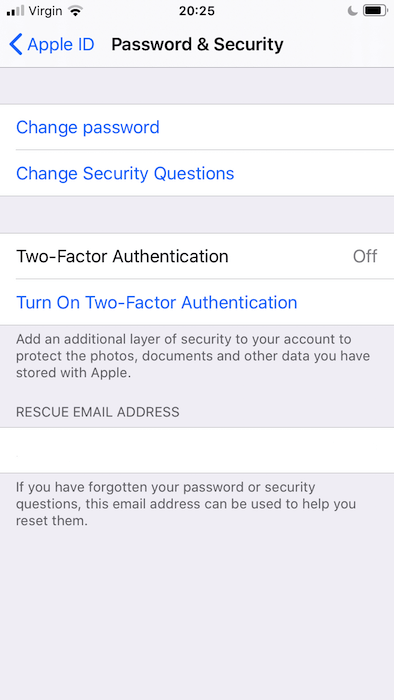 Если вы еще этого не сделали, вам необходимо настроить двухфакторную аутентификацию в приложении «Настройки iOS».