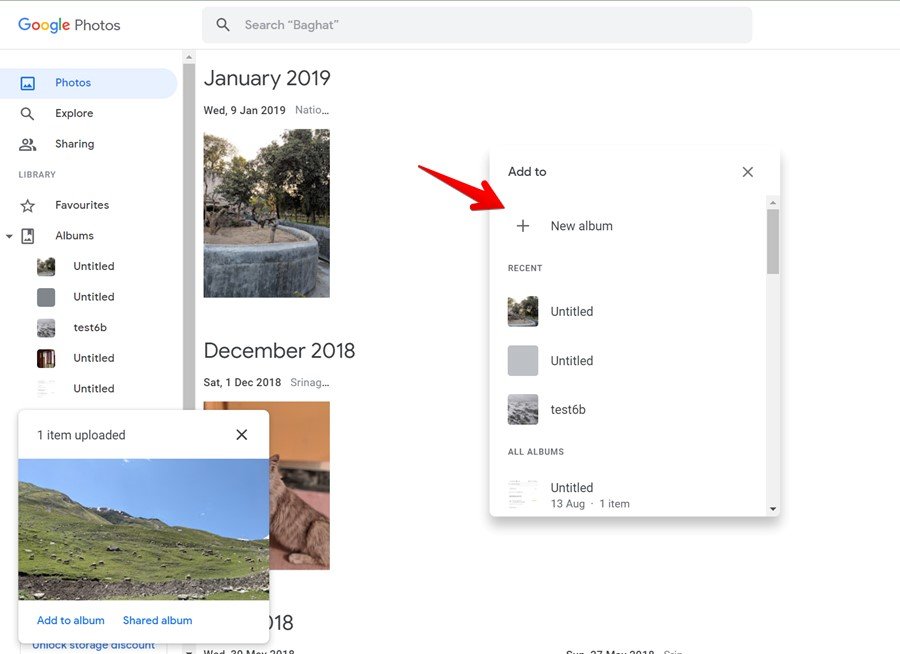 Google Photos Загрузить на ПК Добавить в новый альбом