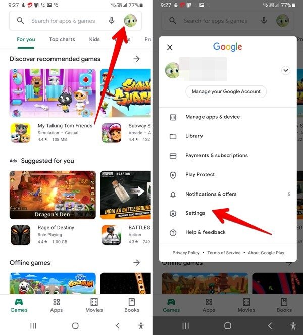 Магазин Google Play Открыть настройки