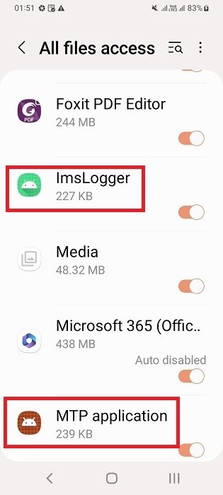 Приложение ImsLogger и MTP обнаружено в доступе ко всем файлам