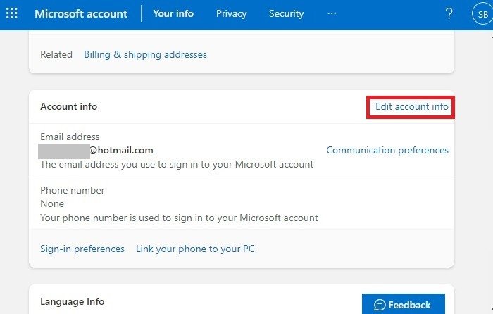 Hotmail Редактировать информацию об аккаунте