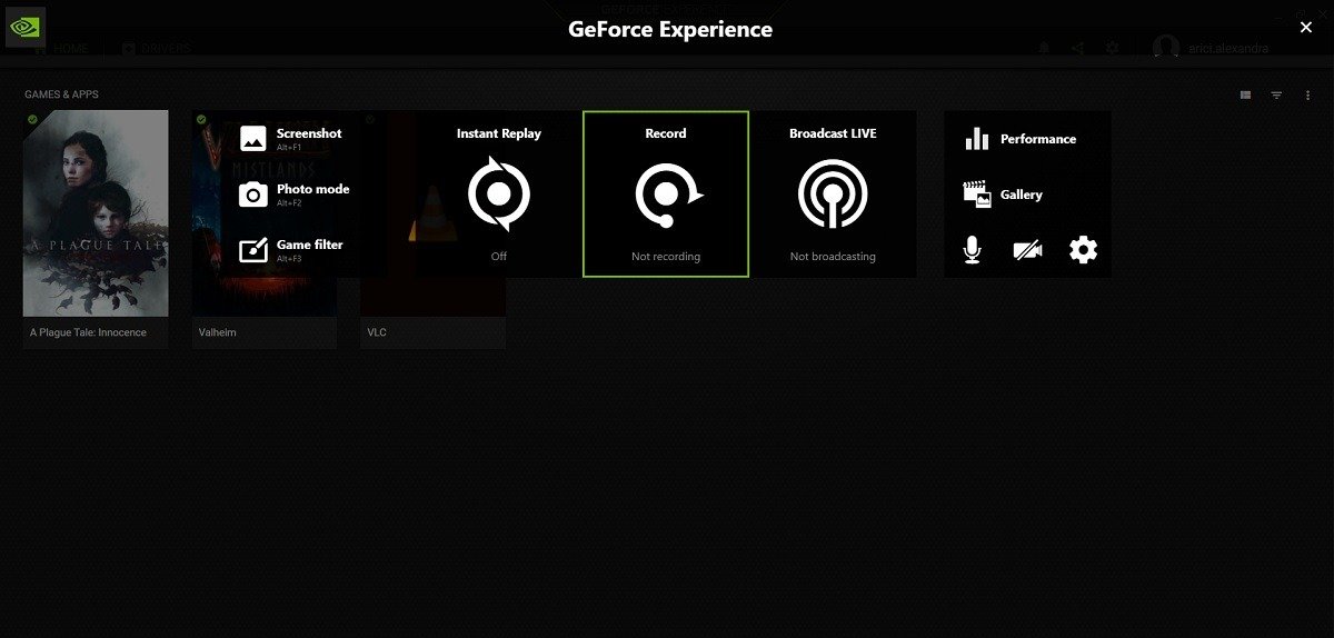 Кнопка записи в установке GeForce Experience.