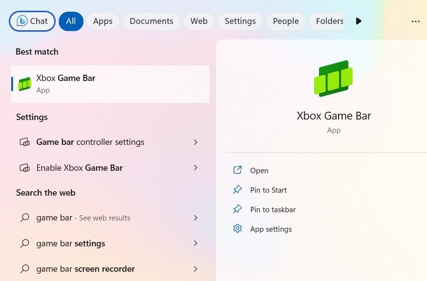 Запустите Xbox Game Bar из меню поиска Windows.