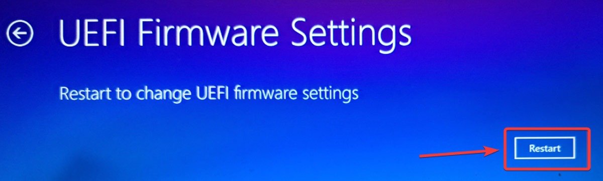 Нажмите «Перезагрузить», чтобы изменить настройки прошивки UEFI.