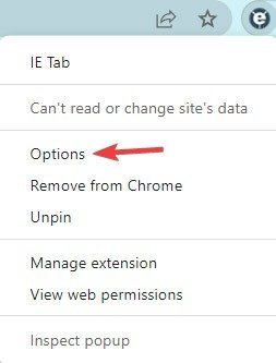 Режим IE Chrome. Нажмите «Параметры».