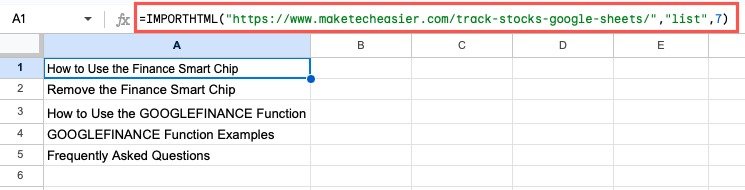 Функция IMPORTHTML со списком