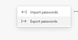 Импортировать Экспортировать меню паролей экспорта Edge