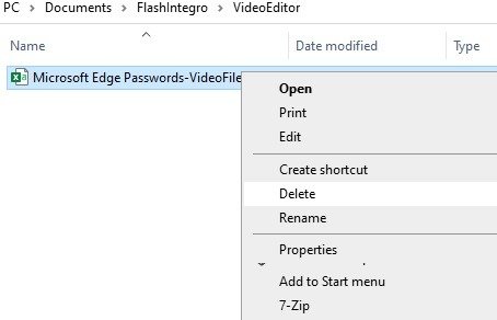 Импортировать Экспортировать пароли Edge Удалить