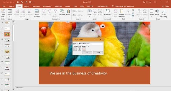 Запись звука в PowerPoint 2010