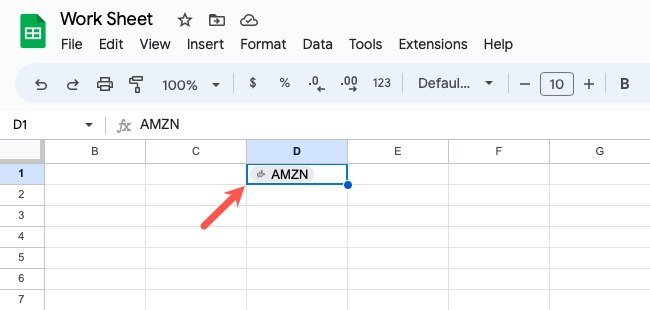 Вставлен смарт-чип для финансов в Google Sheets