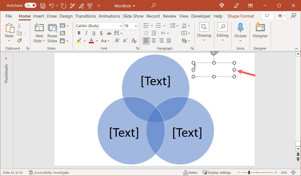 Вставленное текстовое поле в PowerPoint