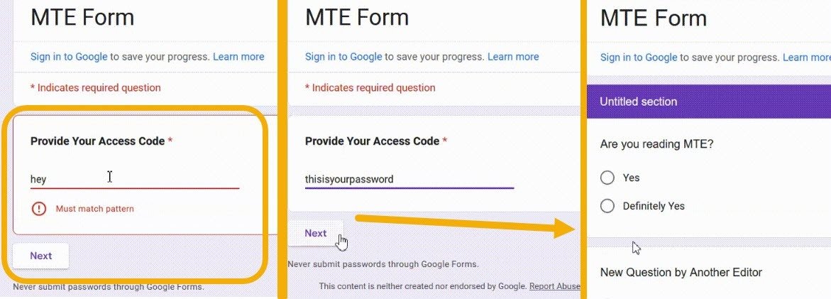 Вставка пароля Google Forms