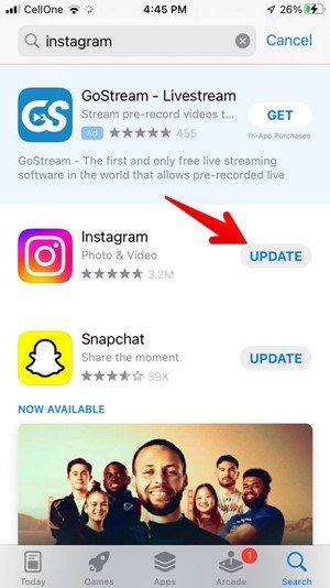 Обновление приложения Instagram для iPhone