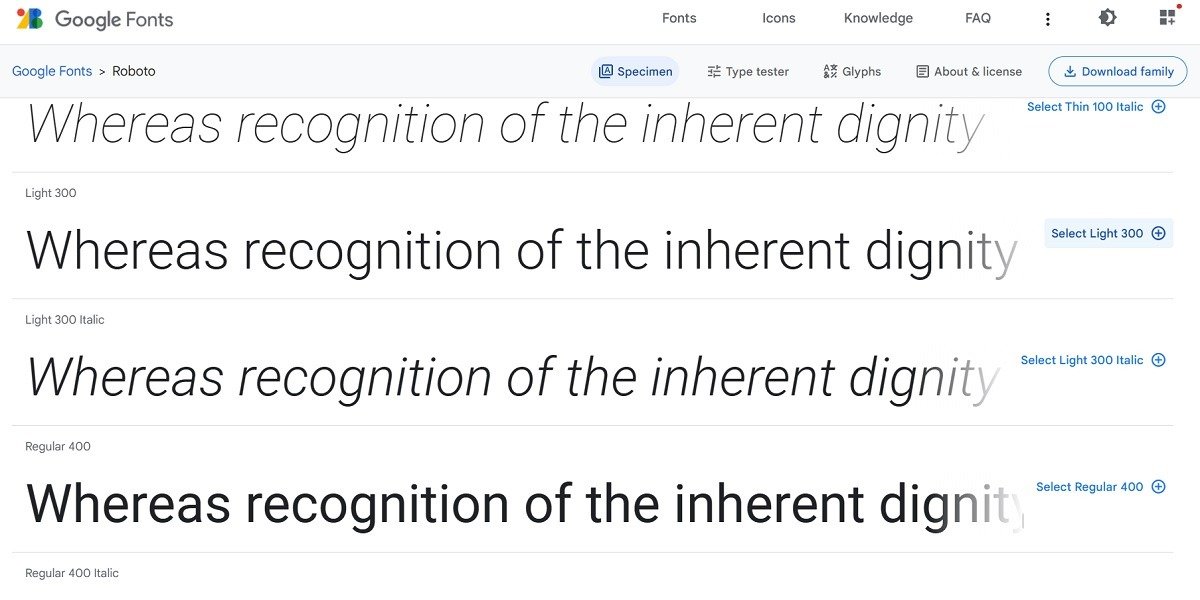 Загрузите Google Fonts как семейство или образцы.