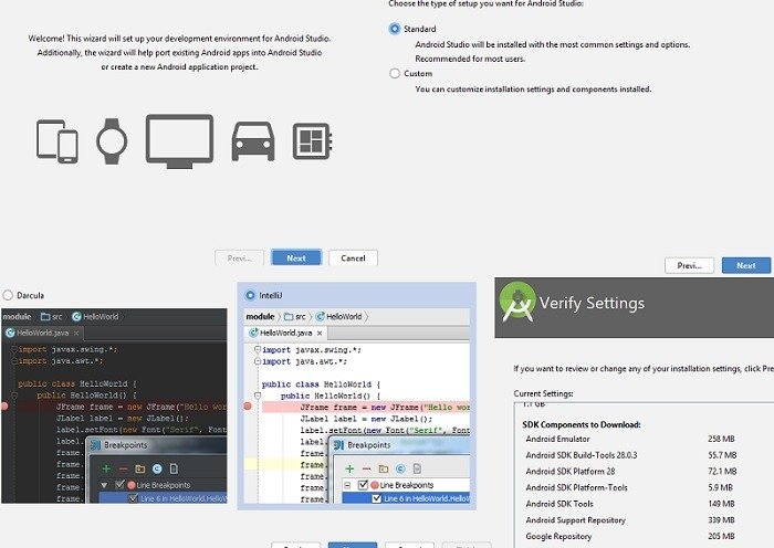 Скриншоты установки Android Studio