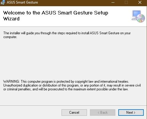 Установка: первый шаг Asus Smart Gesture