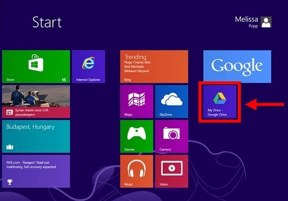 Интегрируйте Google Apps в приложение Windows8 на начальном экране.