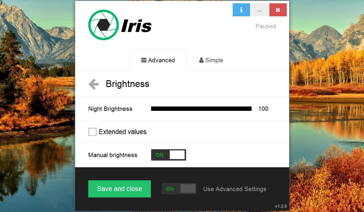 Приложение Iris Screen Dimmer в действии.