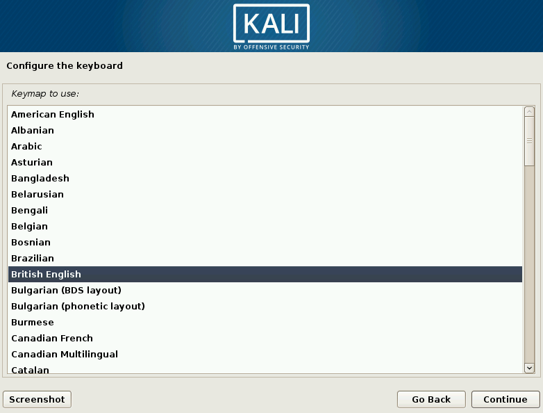 Kali Linux: выбор экрана клавиатуры