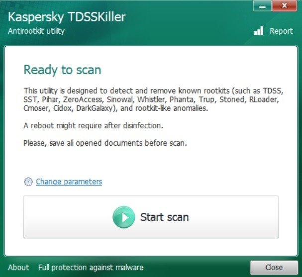 Касперский TDSSKiller установлен в Windows. Готов начать сканирование.