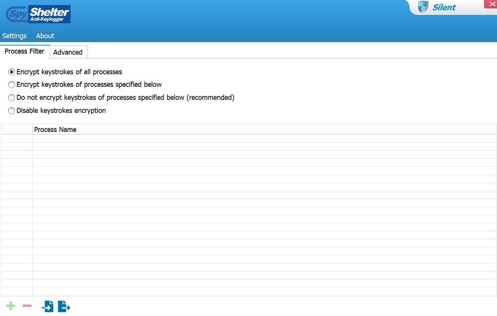 Для инструмента SpyShelter Silent Anti-Keylogger доступны различные варианты шифрования.