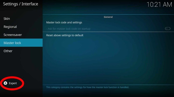 Экспертный режим родительского контроля Kodi