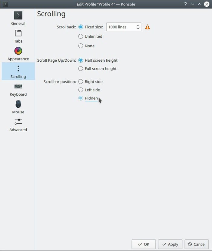 Обои Konsole Скрыть полосу прокрутки