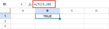 Функция LT в Google Таблицах