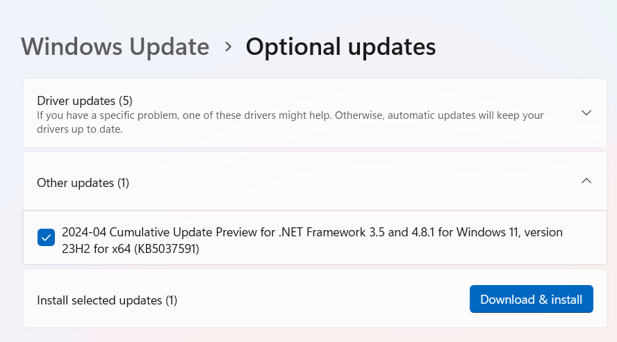 Загрузка и установка других обновлений Windows 11 за апрель 2024 г.