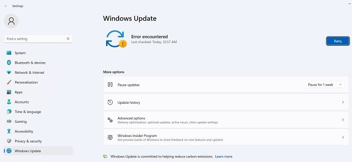 Возникла ошибка при попытке обновления Windows.