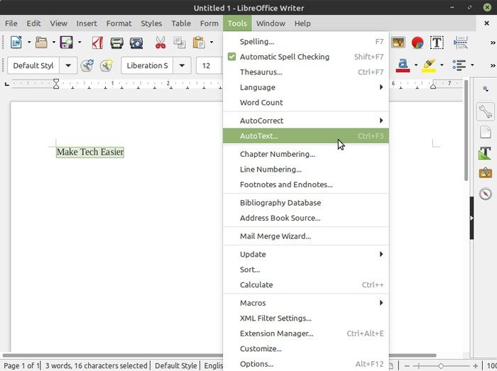 Libreoffice Writer Автотекст из текста