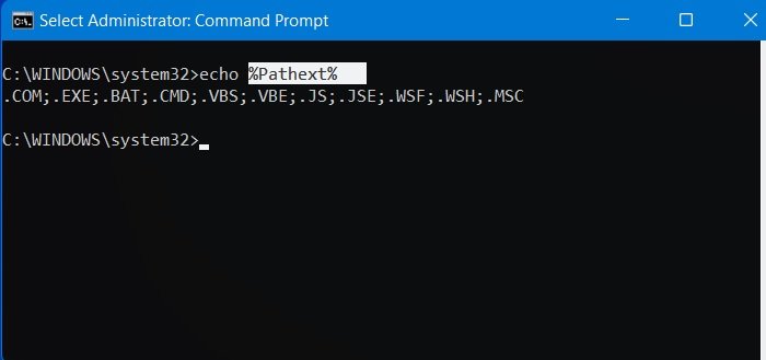 Получение списка переменных среды Pathext Команда Windows11 1