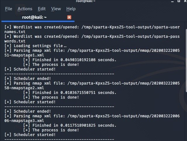 Инструменты проникновения в список Kali Linux Sparta Планирование атаки по списку слов
