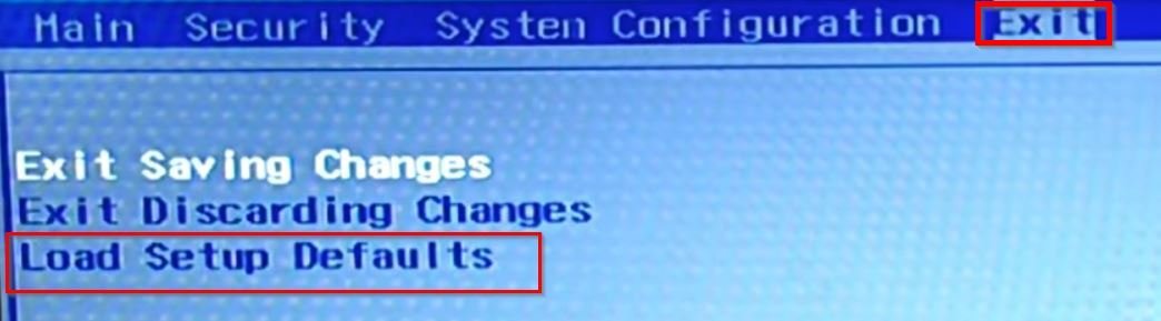 Параметры «Загрузить настройки по умолчанию» в меню «Выход» в BIOS.