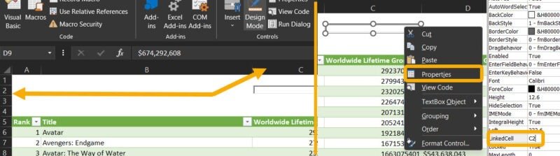 Найдите ячейку Excel и управляйте свойствами текстового поля