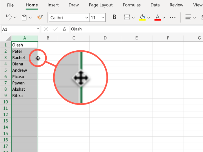 Перемещение курсора MS Excel