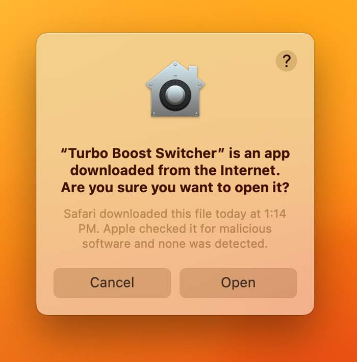 Mac Turbo подтверждает запрос безопасности