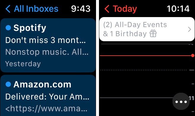 Приложения «Почта» и «Календарь» на Apple Watch