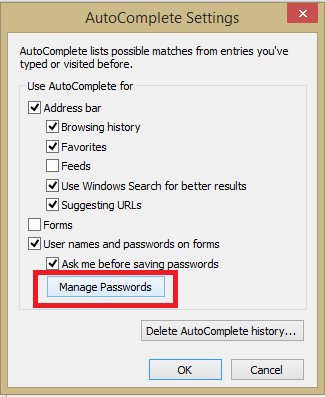 Управление сохраненными паролями в Internet Explorer