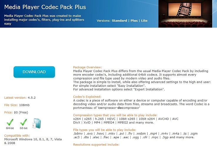 Пакет кодеков проигрывателя Windows Media Plus