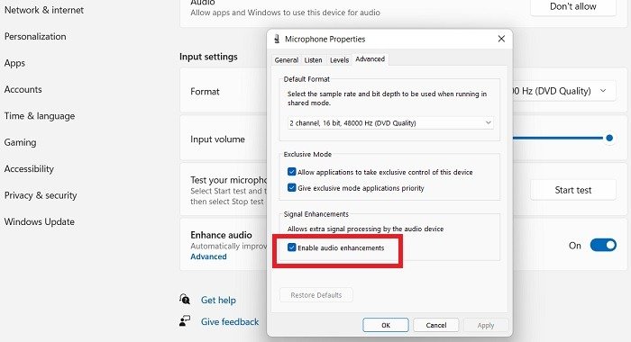 Микрофон не работает Windows11 Включить улучшения звука